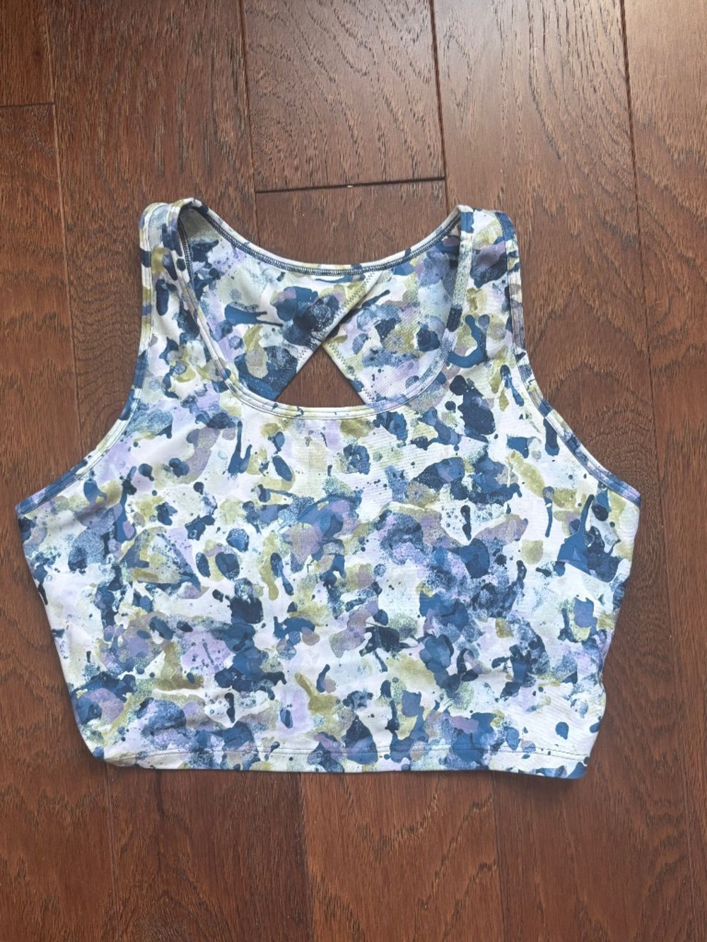 Gap Gapfit Longline Floral Sports Bra M blue green yoga hike Pilates climb